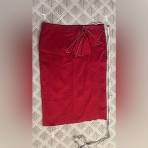 Polen Poe Red knee length pencil skirt with bow detail Christmas holiday party